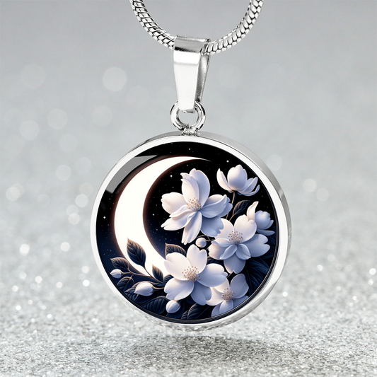 The Moon Blossoms Circle Pendant Necklace