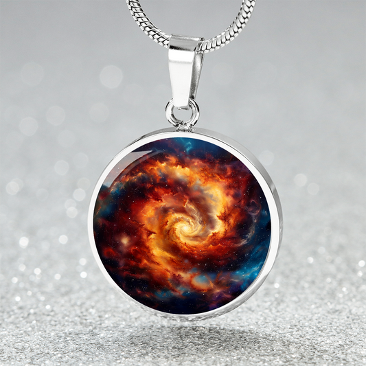 Space Fire Swirl Circle Pendant Necklace