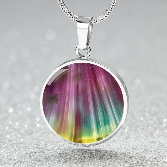 Streaming Color Northern Lights Circle Pendant Necklace