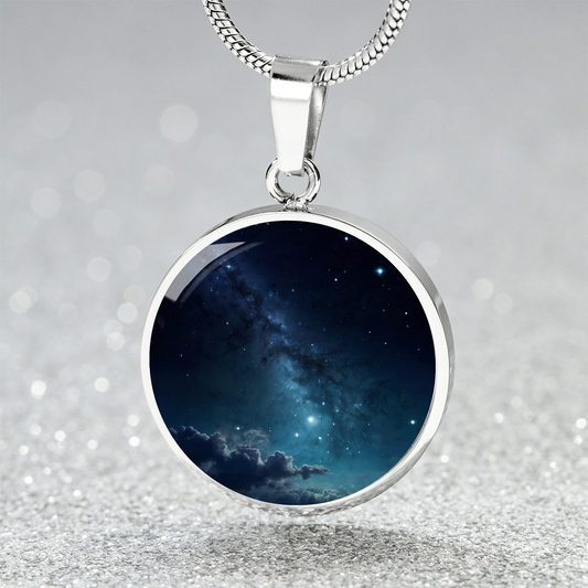 Starry Milky Way Clouds Circle Pendant Necklace