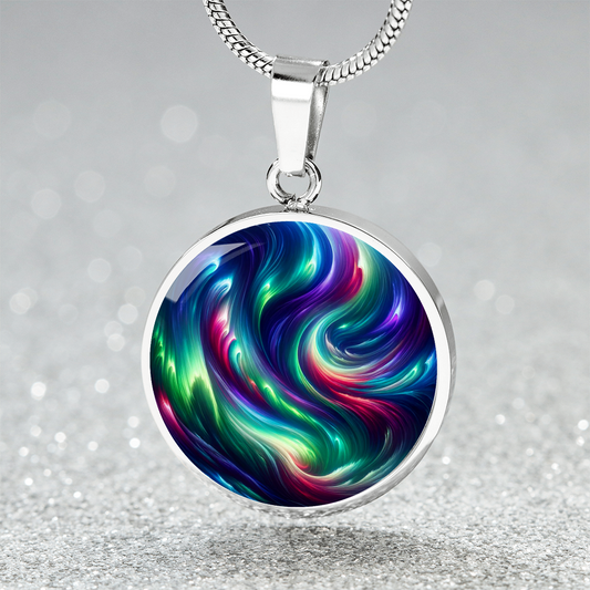 Swirling Northern Lights Circle Pendant Necklace