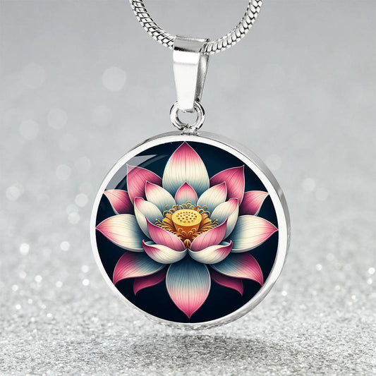 Elegant Lotus Circle Pendant Necklace