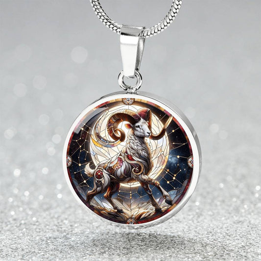 Ethereal Aries Warrior Circle Pendant Necklace