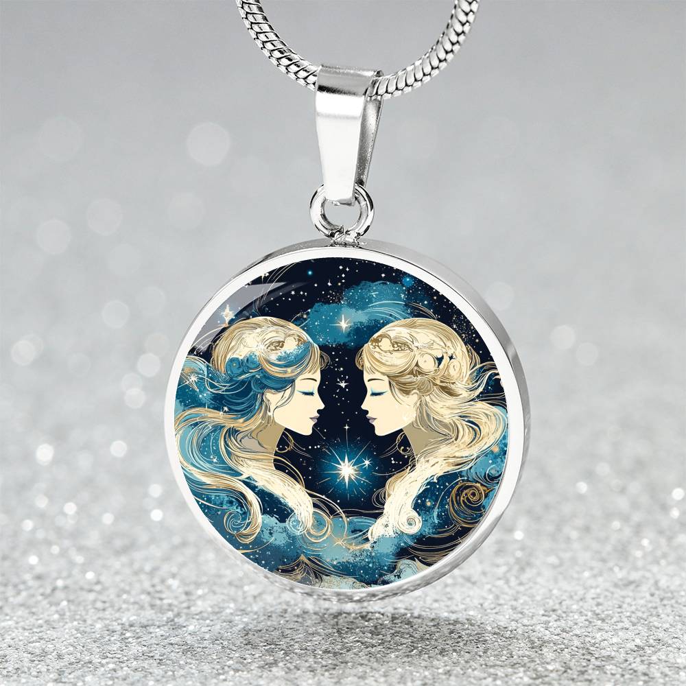 Cosmic Gemini Twins Circle Pendant Necklace