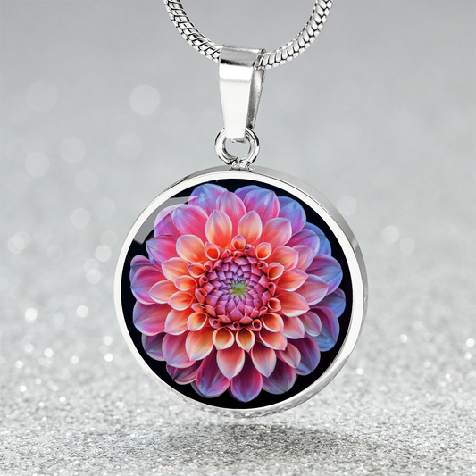 Radiant Dahlia Circle Pendant Necklace