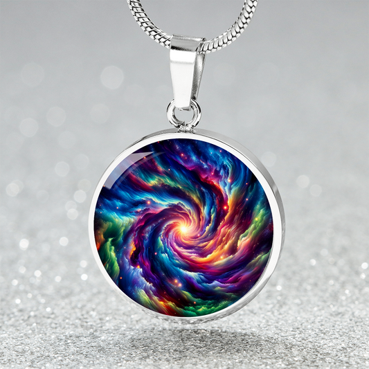 The Aurora Swirl Circle Pendant Necklace