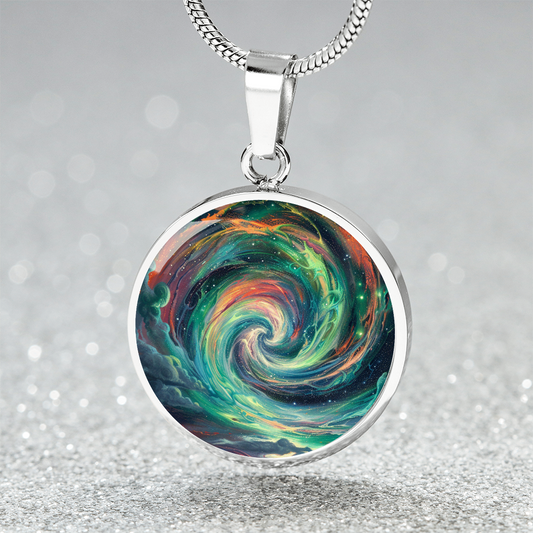 Space Hurricane Swirls Circle Pendant Necklace