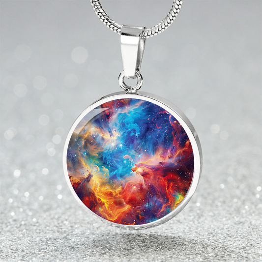 Galaxy Color Explosion Circle Pendant Necklace