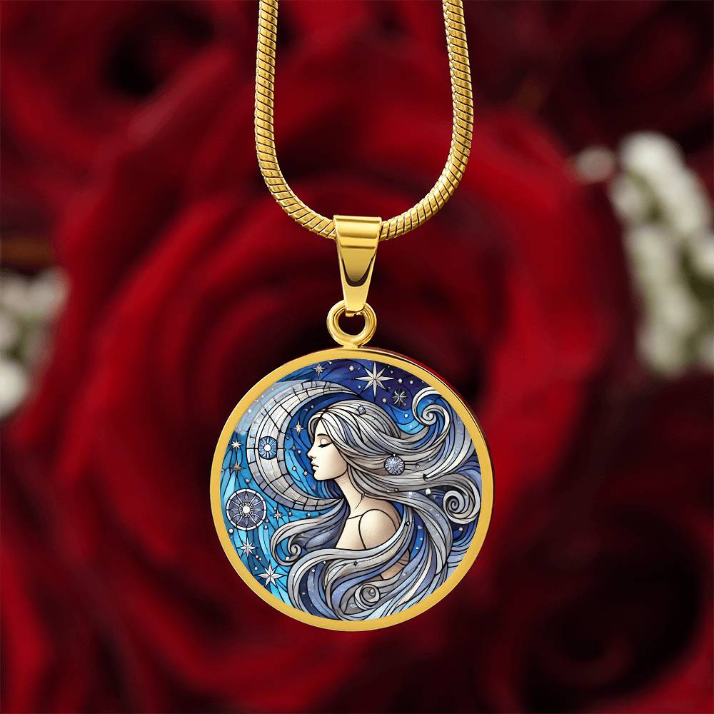 Serene Virgo Moon Circle Pendant Necklace