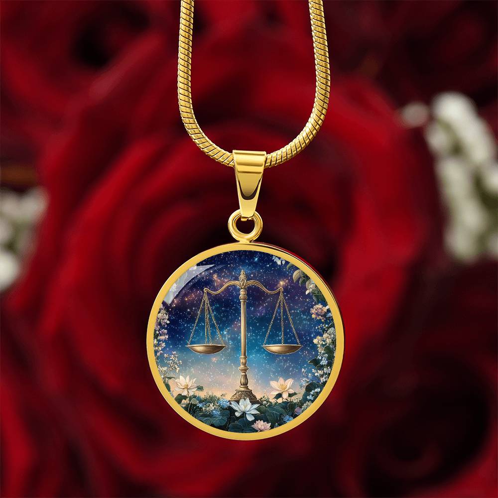 Celestial Libra Scales Circle Pendant Necklace