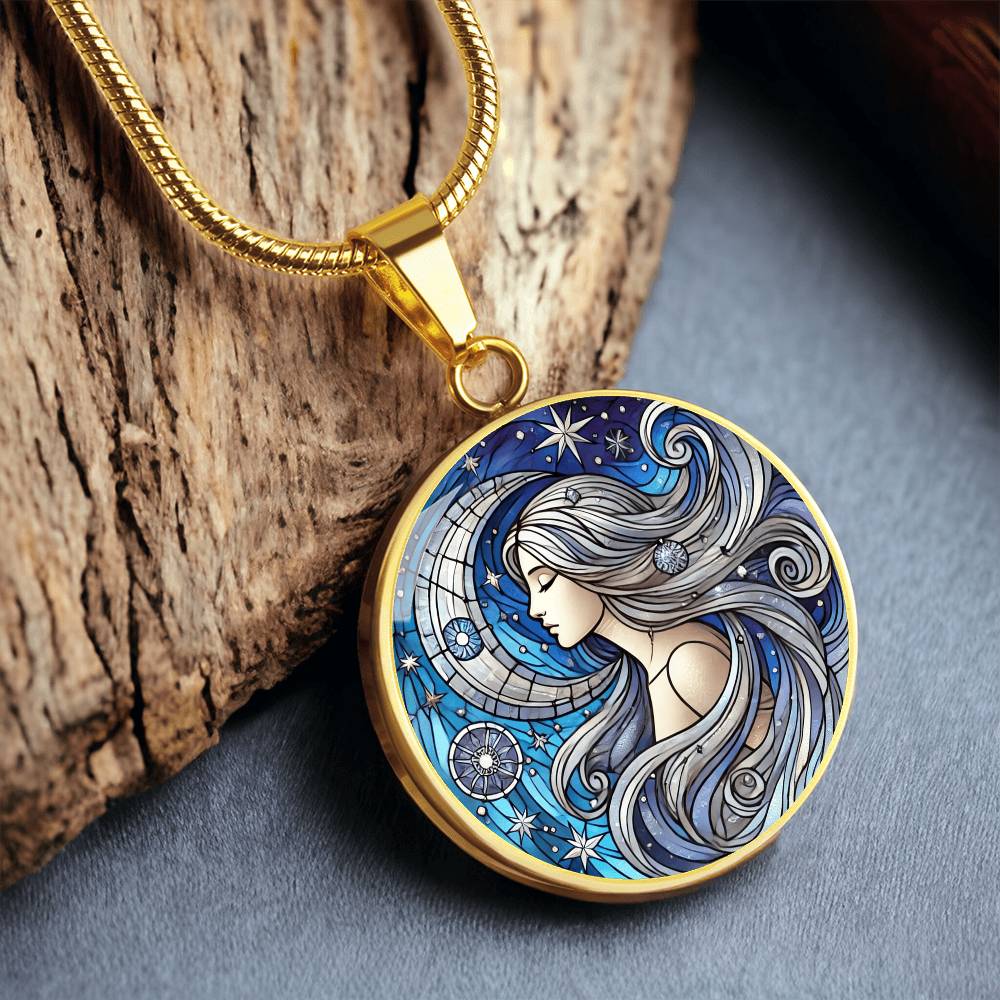 Serene Virgo Moon Circle Pendant Necklace