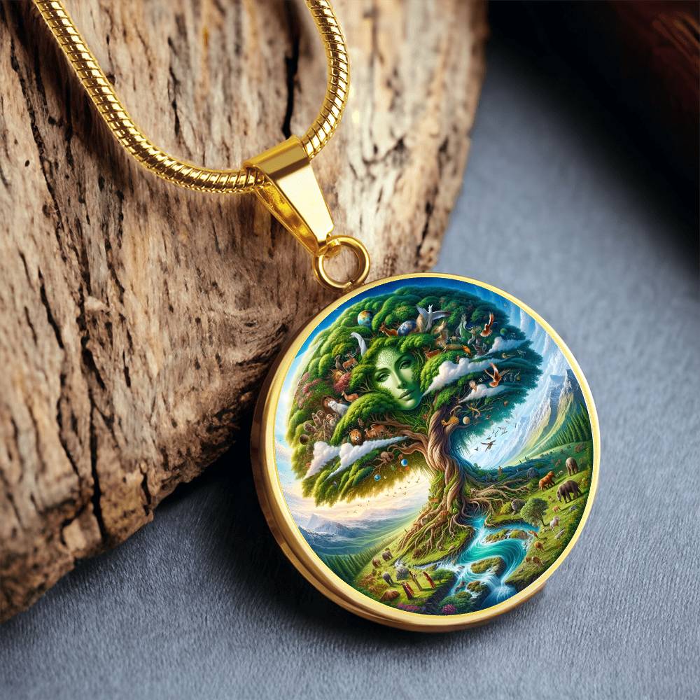 Mother Nature Tree of Life Circle Pendant Necklace