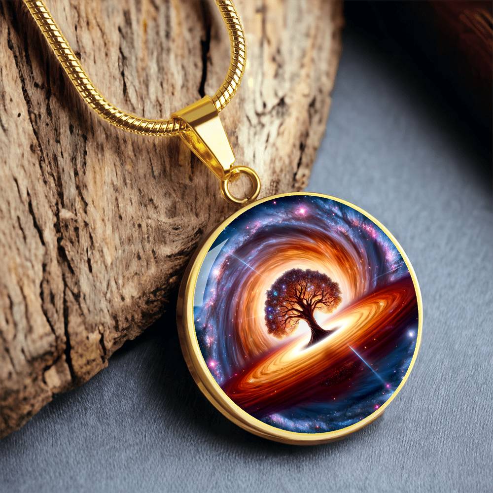 Black Hole Tree of Life Circle Pendant Necklace