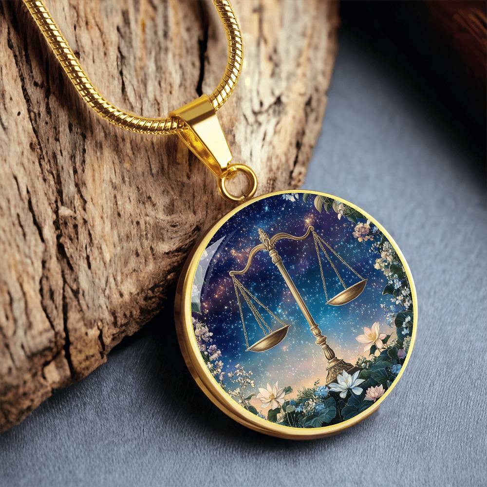 Celestial Libra Scales Circle Pendant Necklace