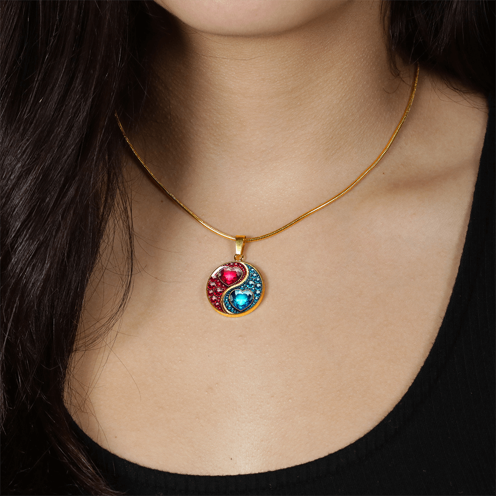 Yin-Yang Hearts Circle Pendant Necklace
