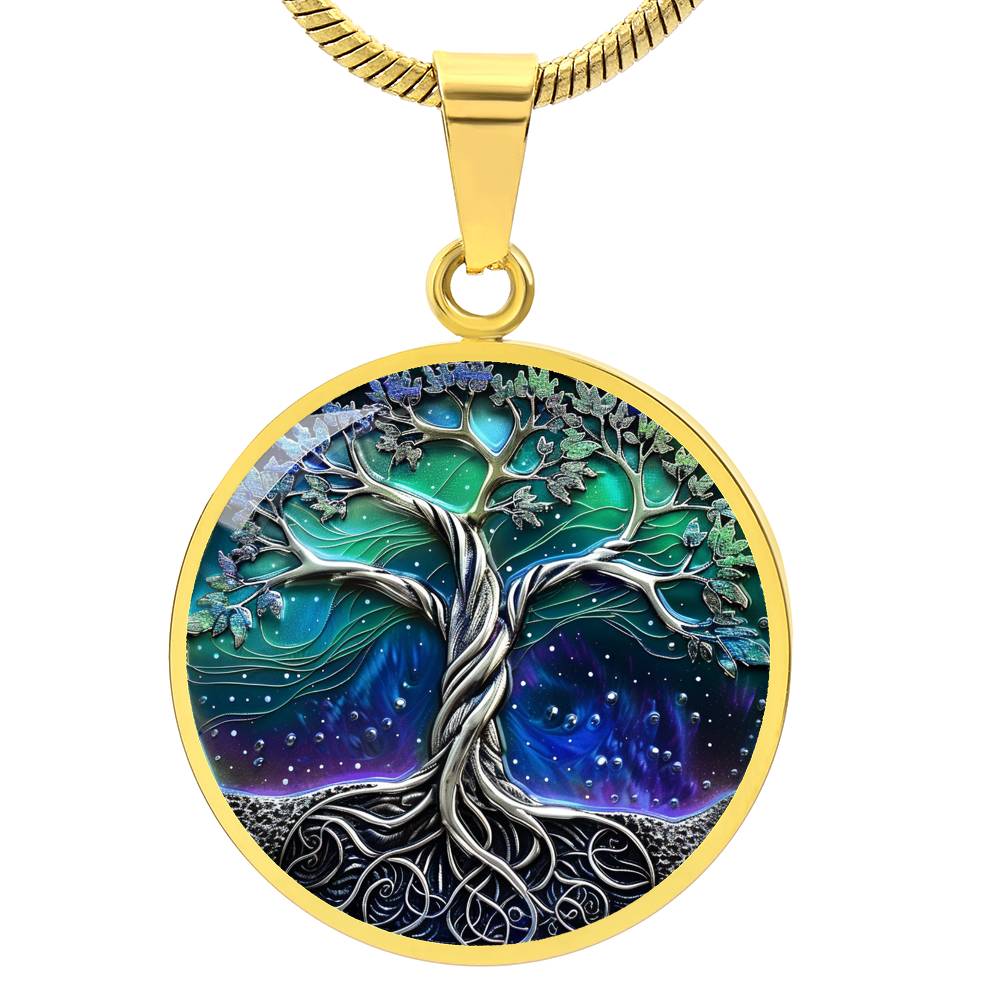 Northern Lights Tree of Life Circle Pendant Necklace