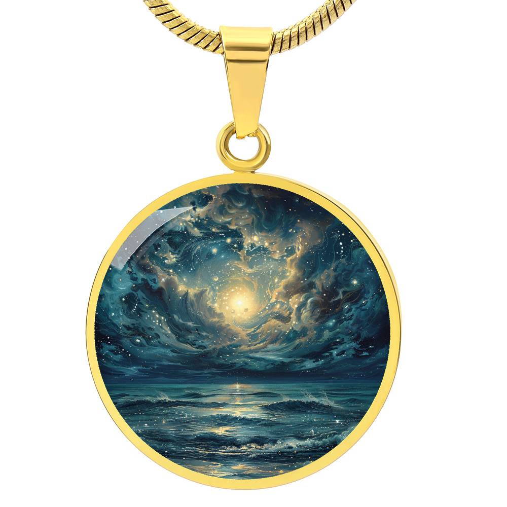 Celestial Ocean Dream Circle Pendant Necklace