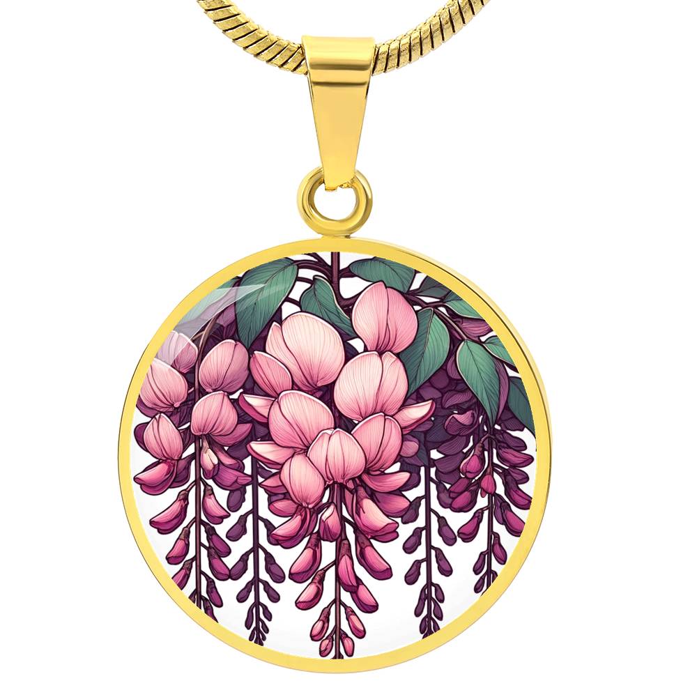 Pink Wisteria Circle Pendant Necklace