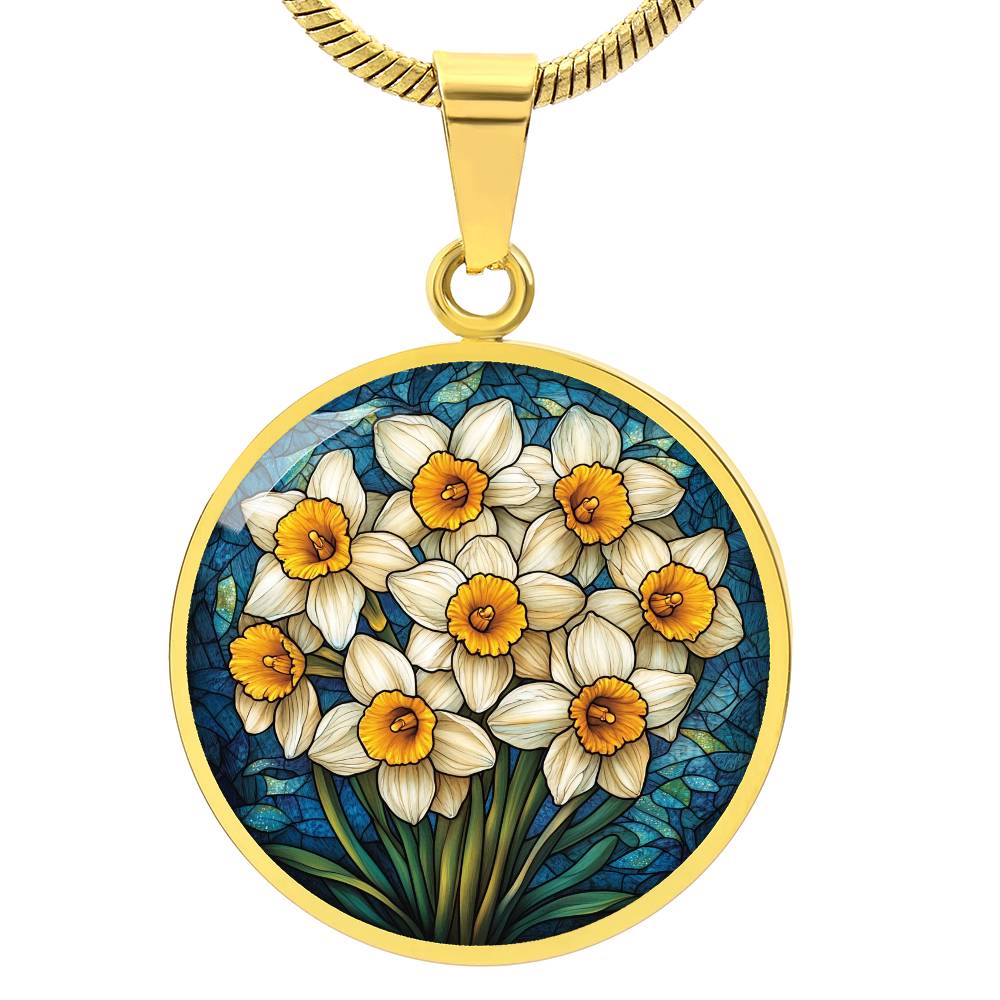 Narcissus Bloom Circle Pendant Necklace