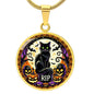 Black Cat Halloween Circle Pendant Necklace