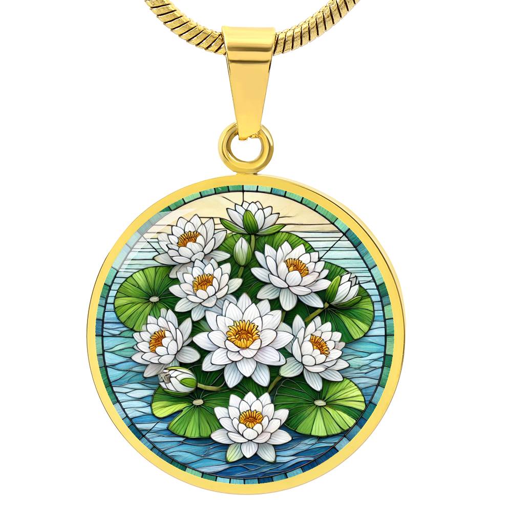 Water Lillies Circle Pendant Necklace