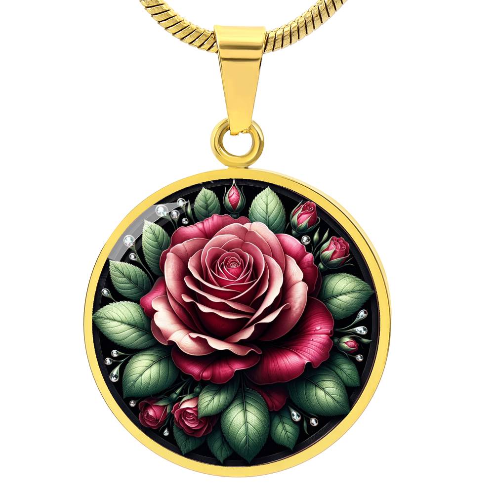 Elegant Rose Circle Pendant Necklace