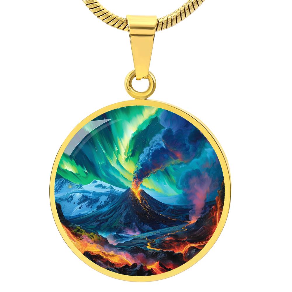 Northern Lights Volcano Circle Pendant Necklace