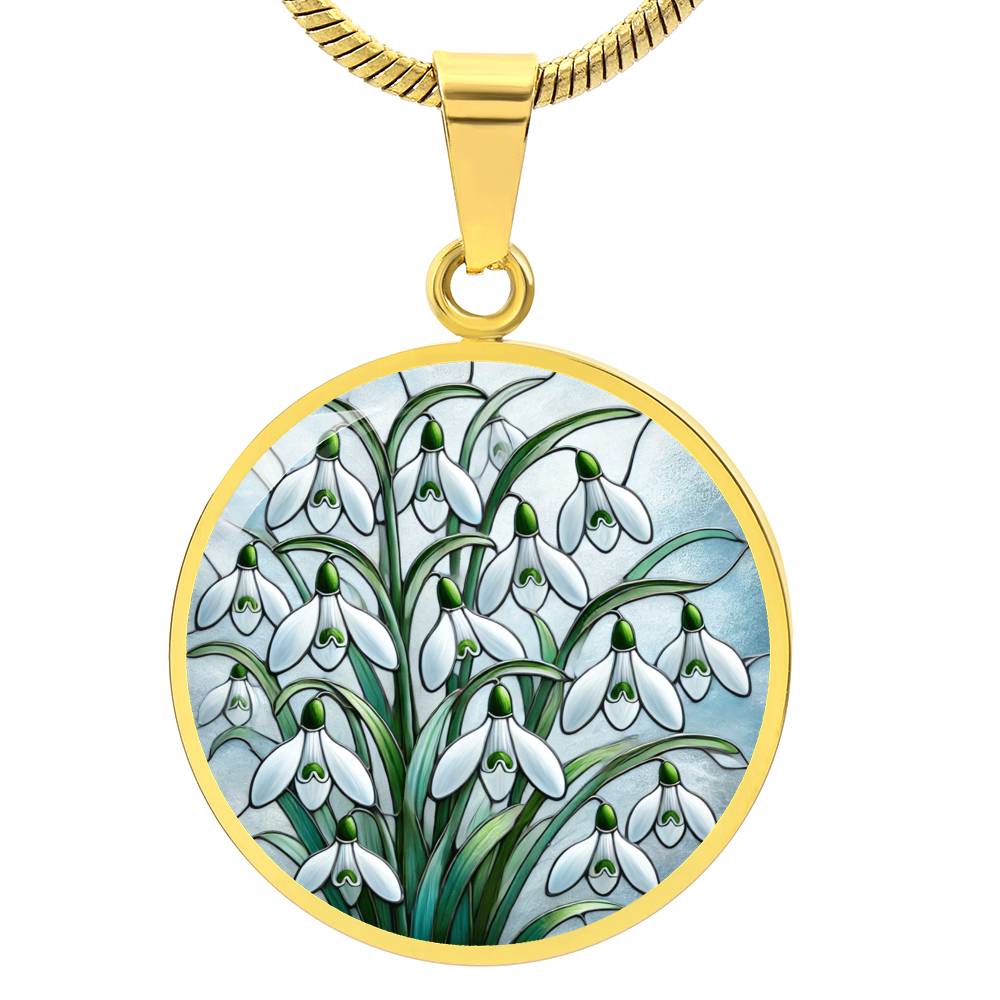 The Snowdrop Flowers Circle Pendant Necklace