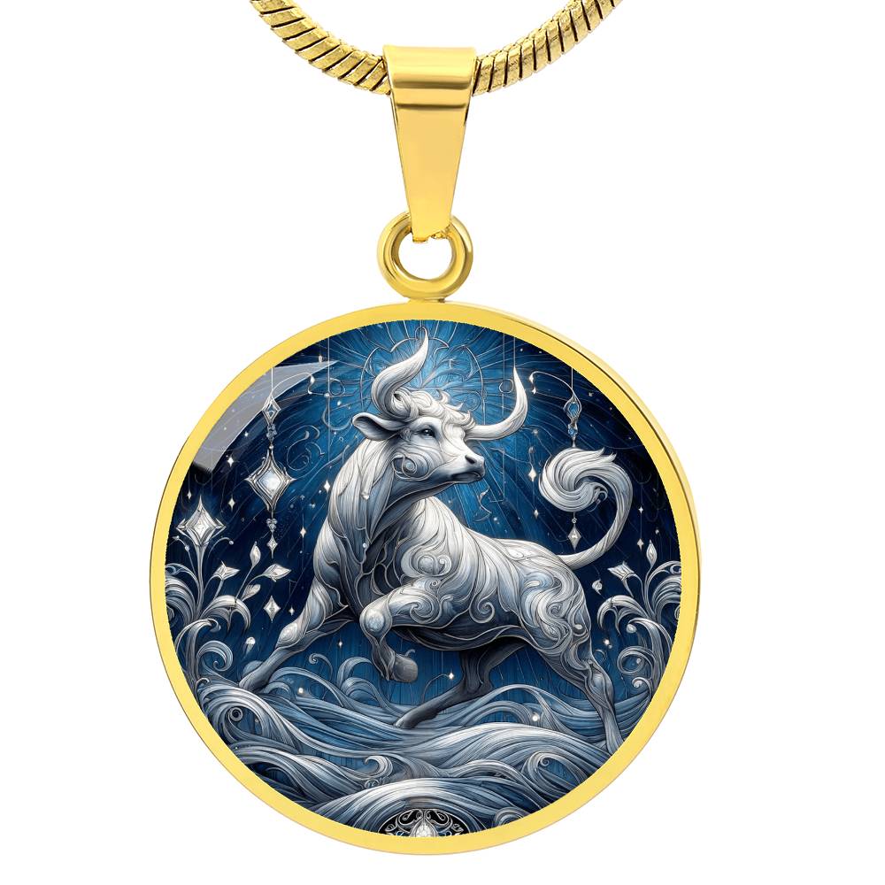 Celestial Taurus Bull Circle Pendant Necklace