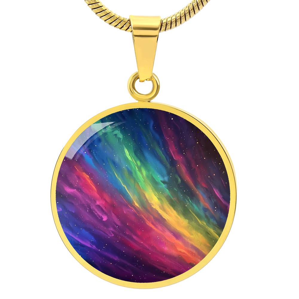 Aurora Water Color Rainbow Circle Pendant Necklace