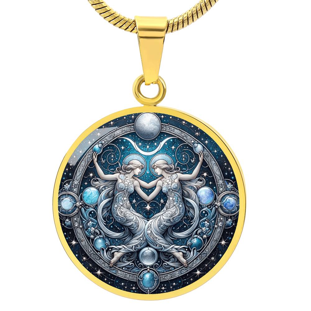 Lunar Gemini Twins Circle Pendant Necklace
