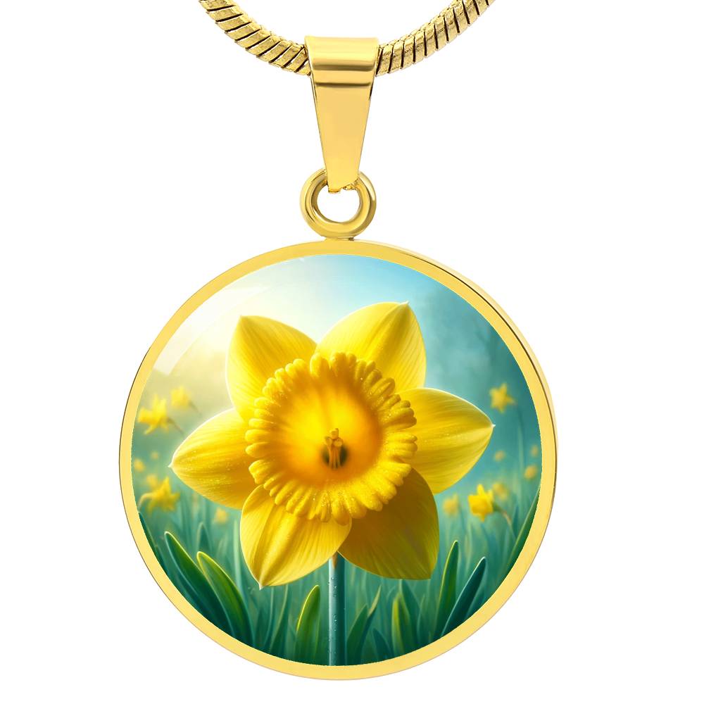 Daffodil Delight Circle Pendant Necklace
