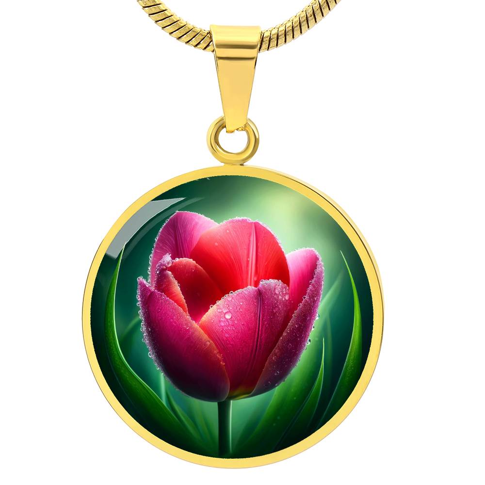 Dew-Kissed Tulip Circle Pendant Necklace