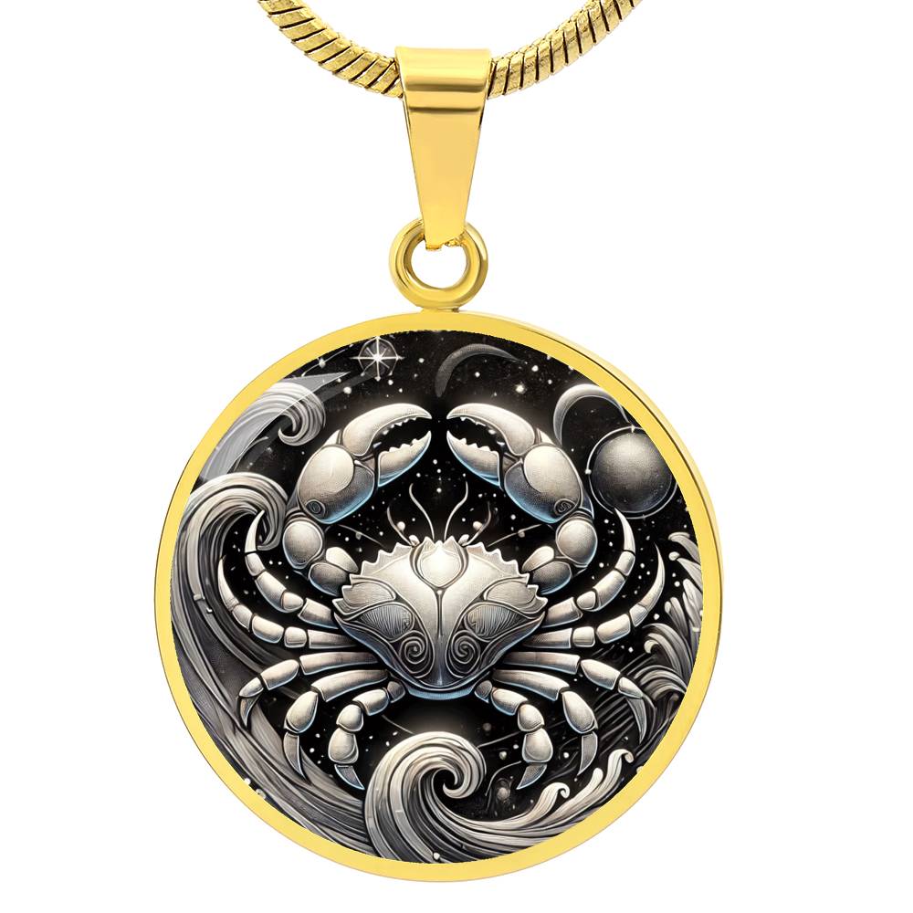 Cosmic Cancer Embrace Circle Pendant Necklace