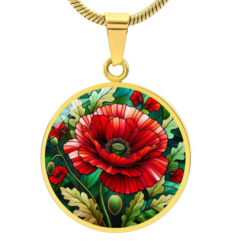 Radiant Poppy Circle Pendant Necklace