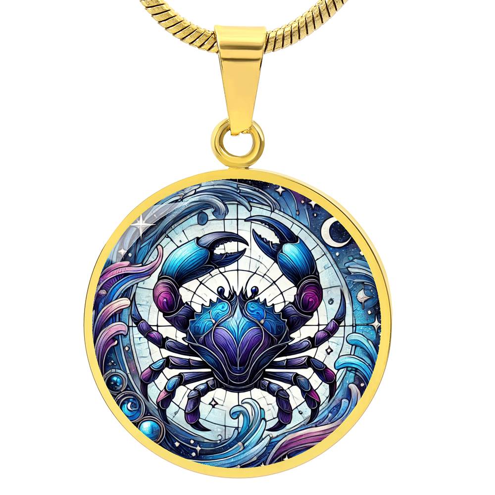 Celestial Cancer Crab Circle Pendant Necklace