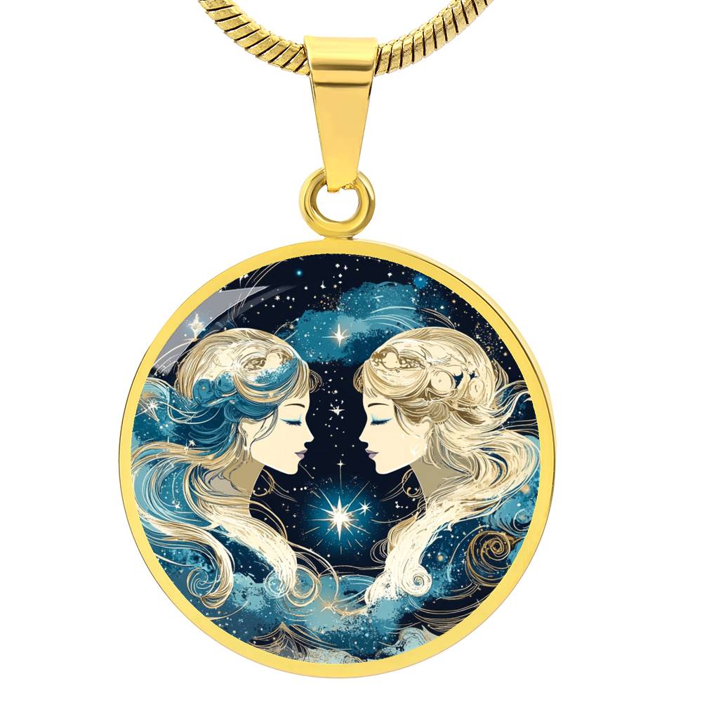 Cosmic Gemini Twins Circle Pendant Necklace
