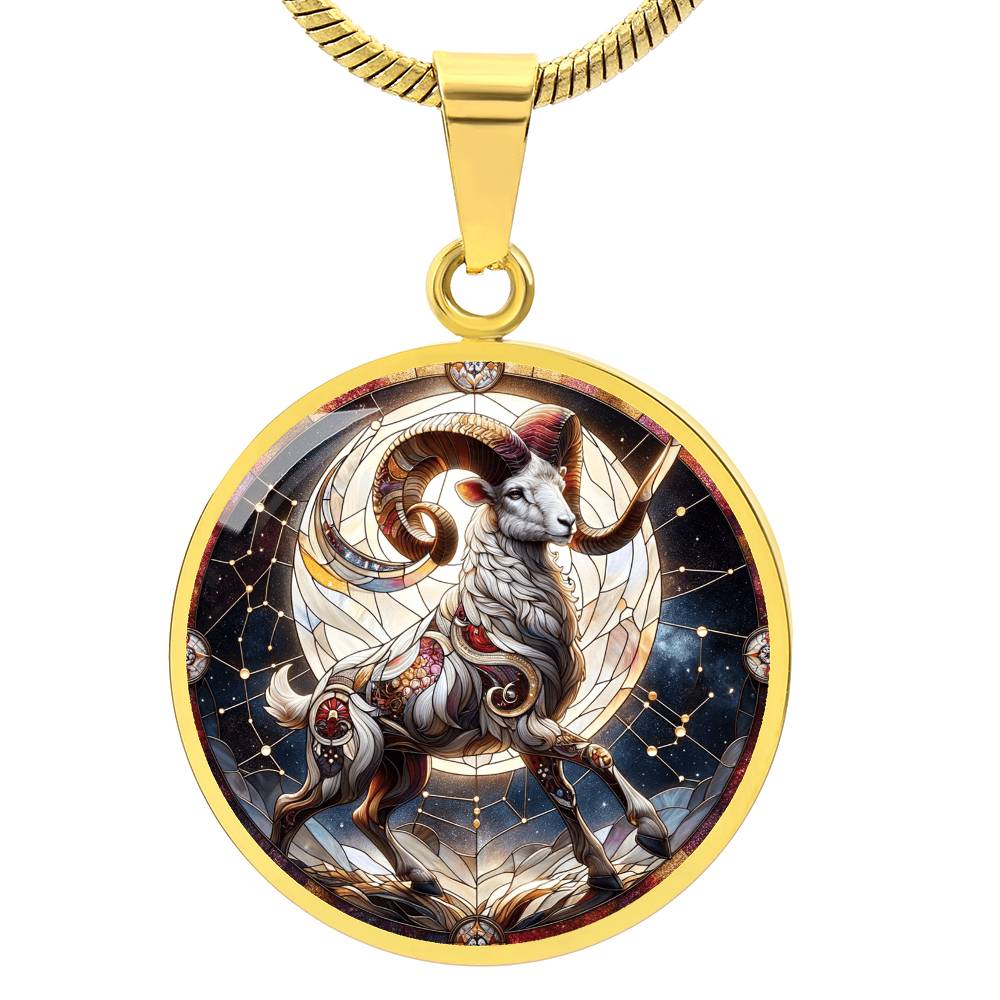 Ethereal Aries Warrior Circle Pendant Necklace