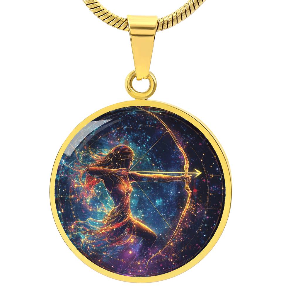 Celestial Sagittarius Archer Circle Pendant Necklace