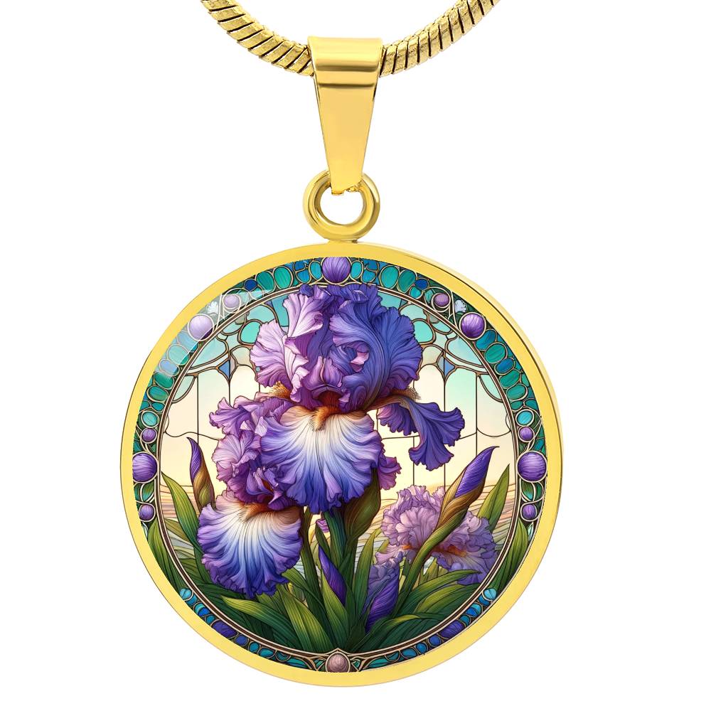 Purple Iris Circle Pendant Necklace