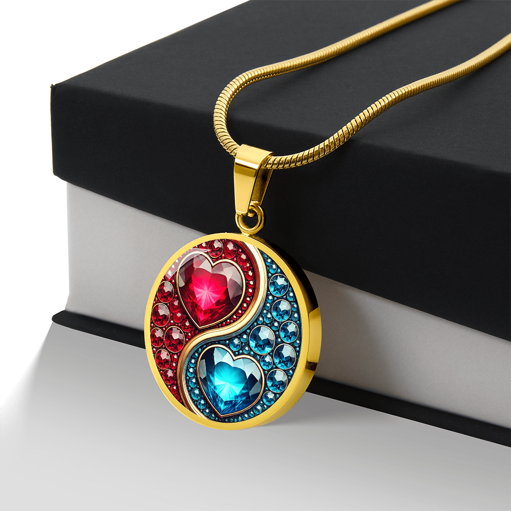 Yin-Yang Hearts Circle Pendant Necklace