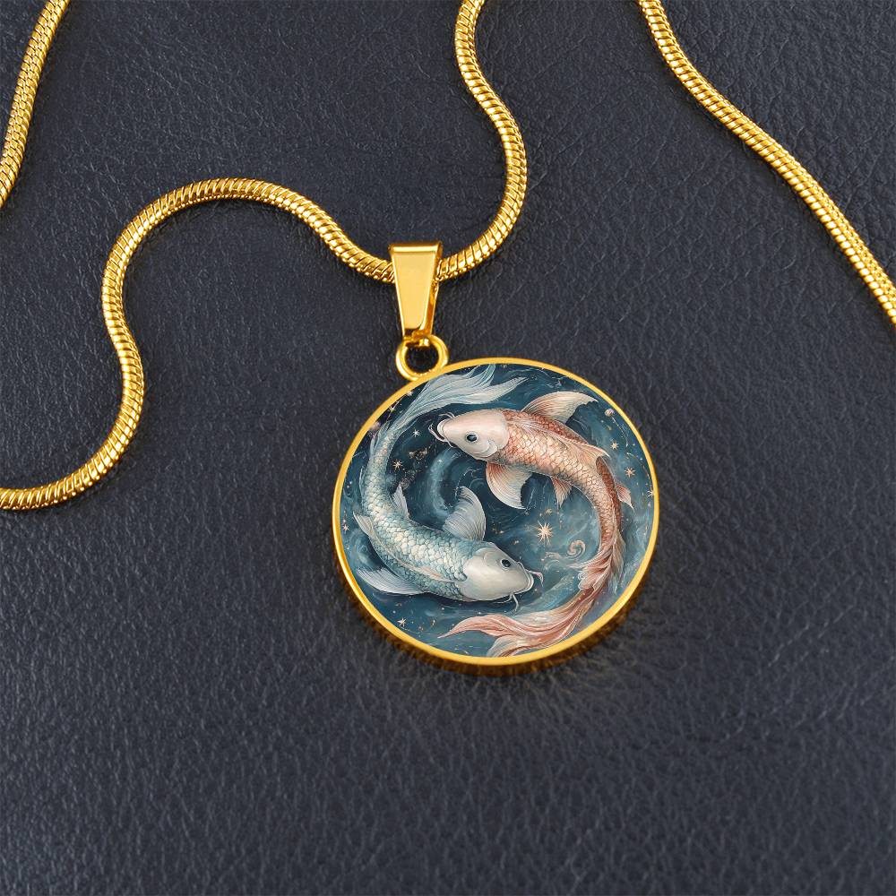 Ethereal Pisces Koi Circle Pendant Necklace
