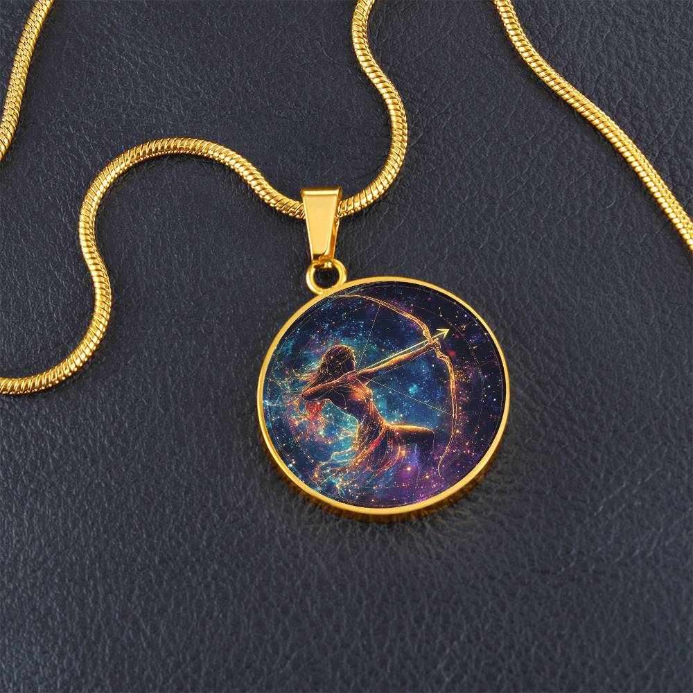 Celestial Sagittarius Archer Circle Pendant Necklace