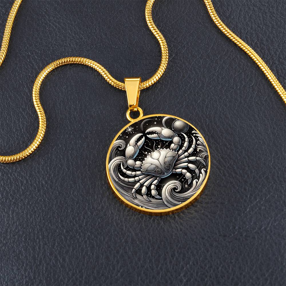 Cosmic Cancer Embrace Circle Pendant Necklace