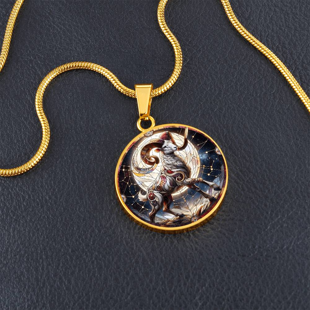 Ethereal Aries Warrior Circle Pendant Necklace