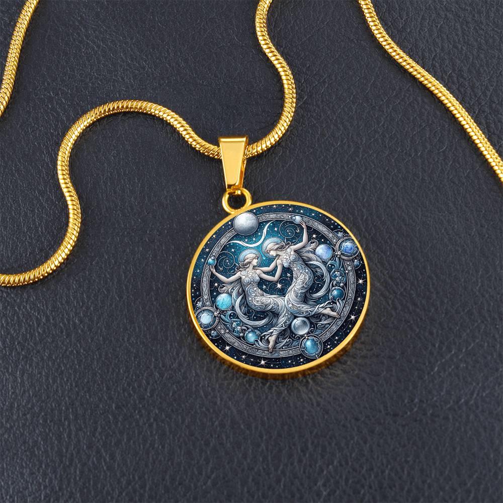 Lunar Gemini Twins Circle Pendant Necklace