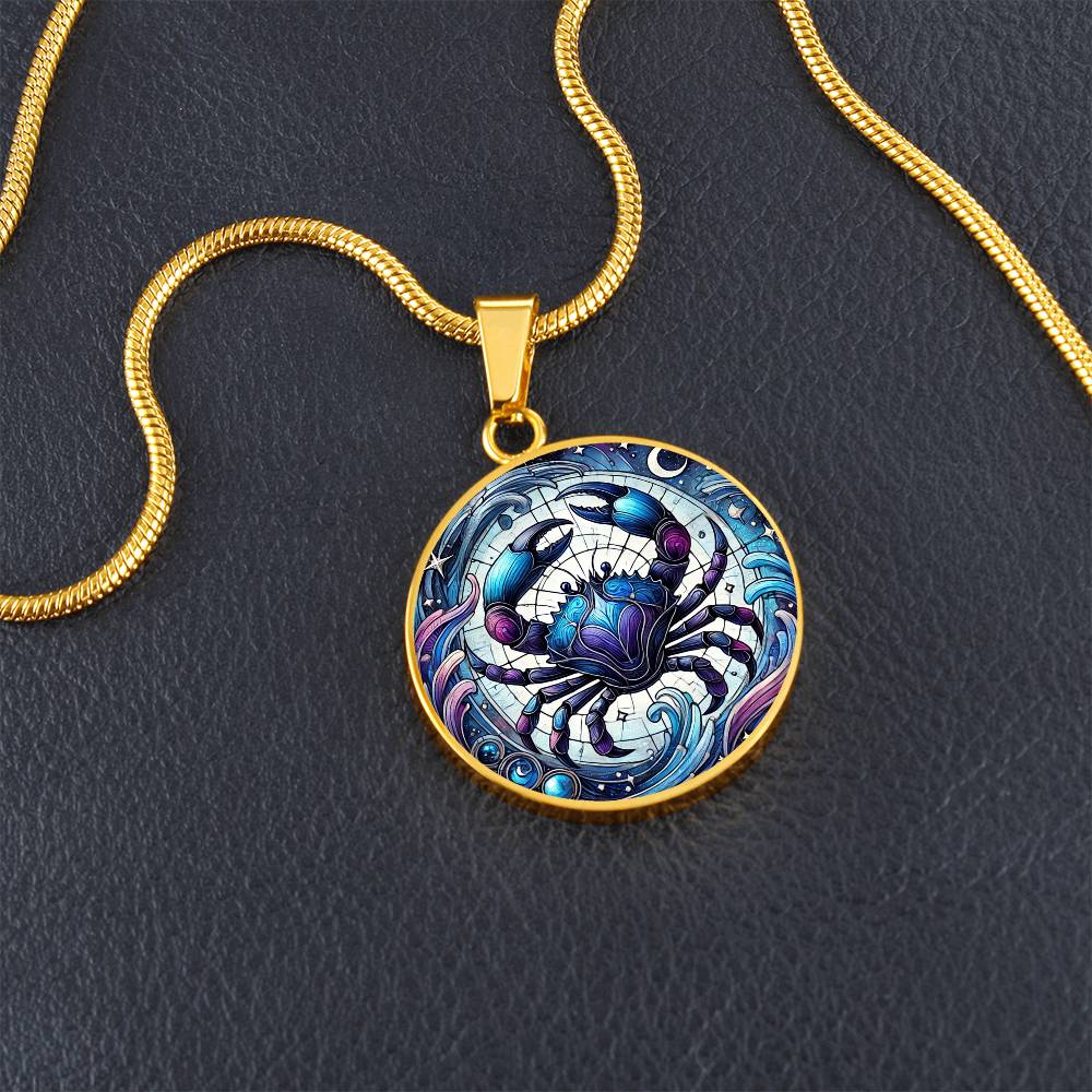 Celestial Cancer Crab Circle Pendant Necklace