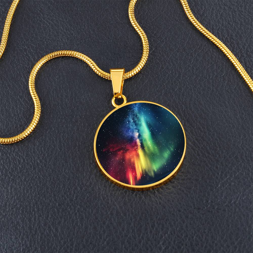 Rainbow Northern Stars Circle Pendant Necklace