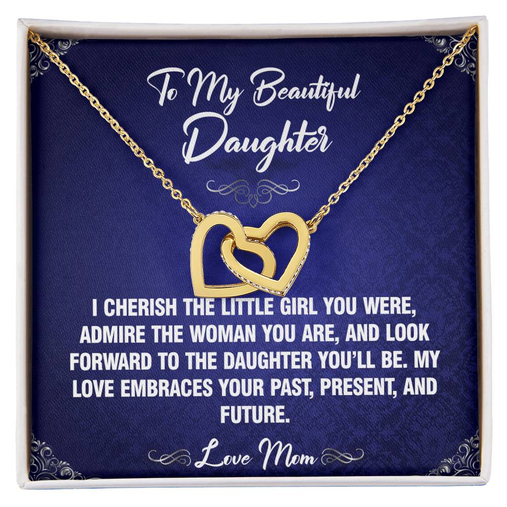 I Cherish - To Daughter From Mom Interlocking Heart Necklace