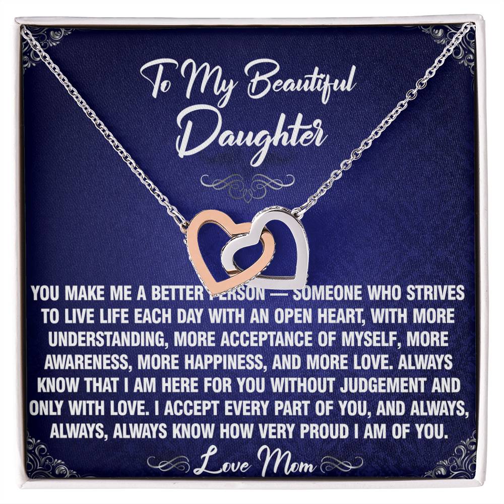 A Better Person - To Daughter From Mom Interlocking Heart Necklace